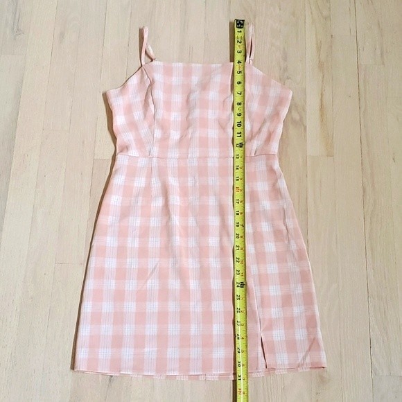 EUC BP. Womens Plaid Square Neck Mini Sundress Coral White Checkered Size M - Picture 5 of 9
